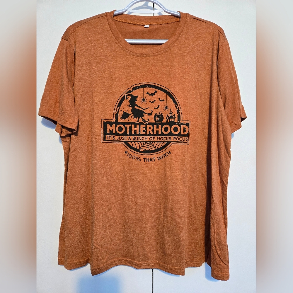 Motherhood Hocus Pocus Halloween Graphic Tee 2XL Orange Witch Shirt